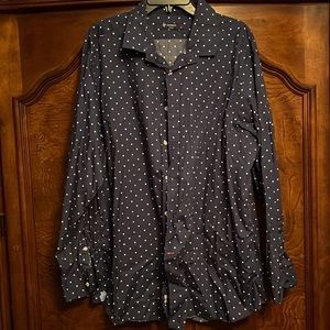 New Cremieux Polka Dot Navy Blue Dress Shirt XXL